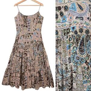 VTG Y2k Forest Fairy WOMENS SIZE 6 Tiered Brown Midi Dress Whimsy Jessica Howard